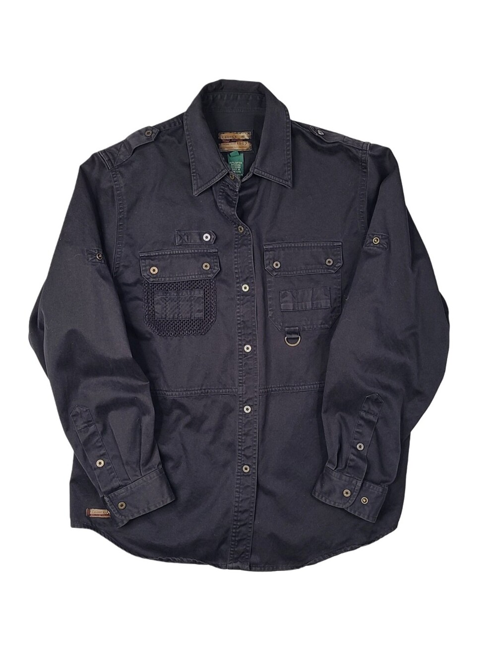 Vtg Lauren Ralph Lauren Shirt Women Utility Safari Cotton Twill Black Gorpcore M